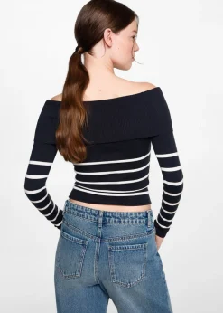 MANGO Swetry I Kardigany*Sweter w paski z odkrytymi ramionami
