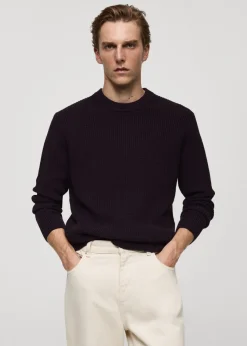 MANGO Kardigany I Swetry*Sweter z bawełnianej prążkowanej dzianiny