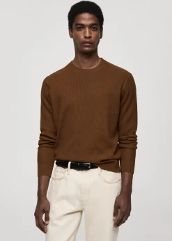 MANGO Kardigany I Swetry*Sweter z bawełnianej prążkowanej dzianiny