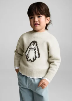 Dzieci MANGO Swetry I Kardigany*Sweter z dzianiny z haftowanym pingwinem