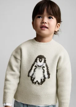 Dzieci MANGO Swetry I Kardigany*Sweter z dzianiny z haftowanym pingwinem