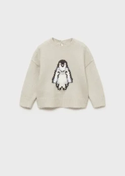 Dzieci MANGO Swetry I Kardigany*Sweter z dzianiny z haftowanym pingwinem