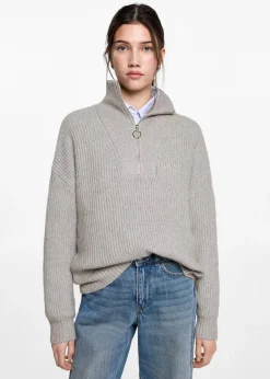 MANGO Swetry I Kardigany*Sweter z dzianiny z kołnierzem na zamek
