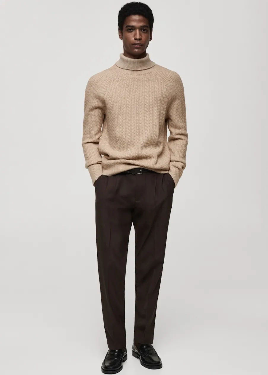 MANGO Kardigany I Swetry*Sweter z dzianiny z warkoczami i golfem