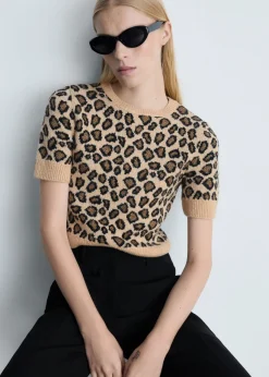 MANGO Swetry I Kardigany*Sweter z krótkim rękawem w lamparcie cętki