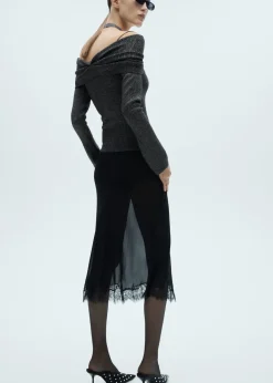 MANGO Swetry I Kardigany*Sweter z lureksu z odkrytymi ramionami