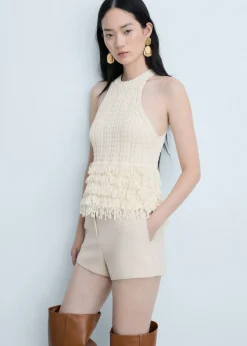 MANGO Krótkie Spodenki*Szorty bawełniano-lniane o prostym kroju