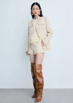 MANGO Krótkie Spodenki*Szorty bawełniano-lniane o prostym kroju