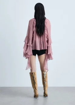 MANGO Krótkie Spodenki|Skóra*Szorty skórzane ze sznurowanymi rozcięciami