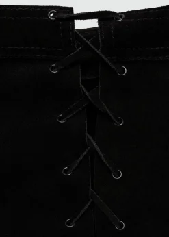 MANGO Krótkie Spodenki|Skóra*Szorty skórzane ze sznurowanymi rozcięciami