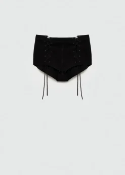 MANGO Krótkie Spodenki|Skóra*Szorty skórzane ze sznurowanymi rozcięciami