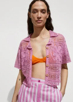 MANGO Swetry I Kardigany|Koszule I Bluzki*Szydełkowa koszula z motywem kwiatów