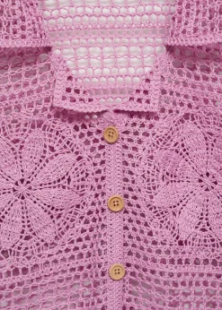 MANGO Swetry I Kardigany|Koszule I Bluzki*Szydełkowa koszula z motywem kwiatów