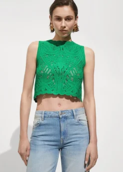 MANGO Topy*Szydełkowy top z motywem kwiatów