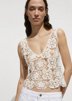 MANGO Topy*Szydełkowy top z motywem kwiatów