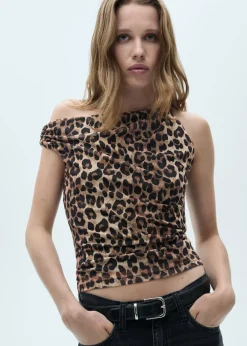 MANGO Topy*Top asymetryczny w panterkę