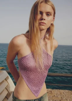 MANGO Topy*Top cekinowy na jedno ramię