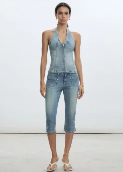 MANGO Topy|Kamizelki*Top dżinsowy z dekoltem halter