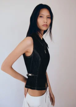 MANGO Topy*Top jeansowy z metalicznym elementem