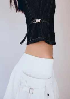 MANGO Topy*Top jeansowy z metalicznym elementem