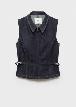 MANGO Topy*Top jeansowy z metalicznym elementem