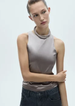 MANGO Topy*Top satynowy w metalicznym kolorze