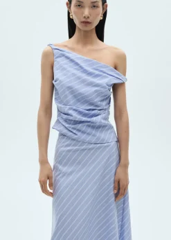 MANGO Topy*Top w paski o asymetrycznym kroju z drapowaniem