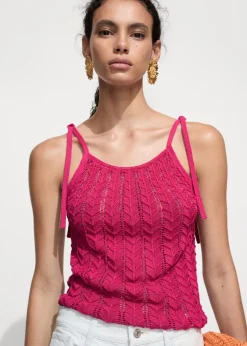 MANGO Topy*Top z ażurowej dzianiny z wiązaniem