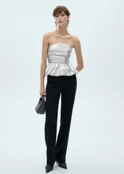 MANGO Topy*Top z baskinką w metalicznym kolorze