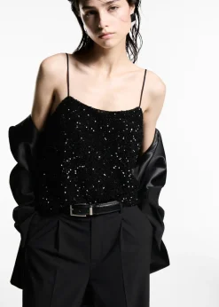 MANGO Topy*Top z cekinami na cienkich ramiączkach