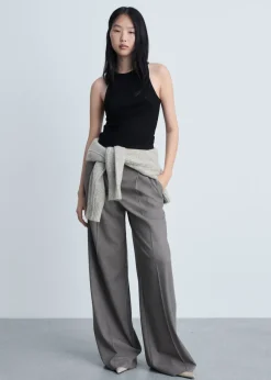 MANGO Topy*Top z cienkiej prążkowanej dzianiny