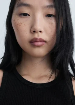 MANGO Topy*Top z cienkiej prążkowanej dzianiny