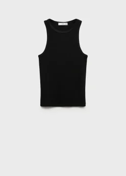 MANGO Topy*Top z cienkiej prążkowanej dzianiny