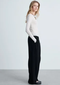 MANGO Topy*Top z cienkiej prążkowanej dzianiny