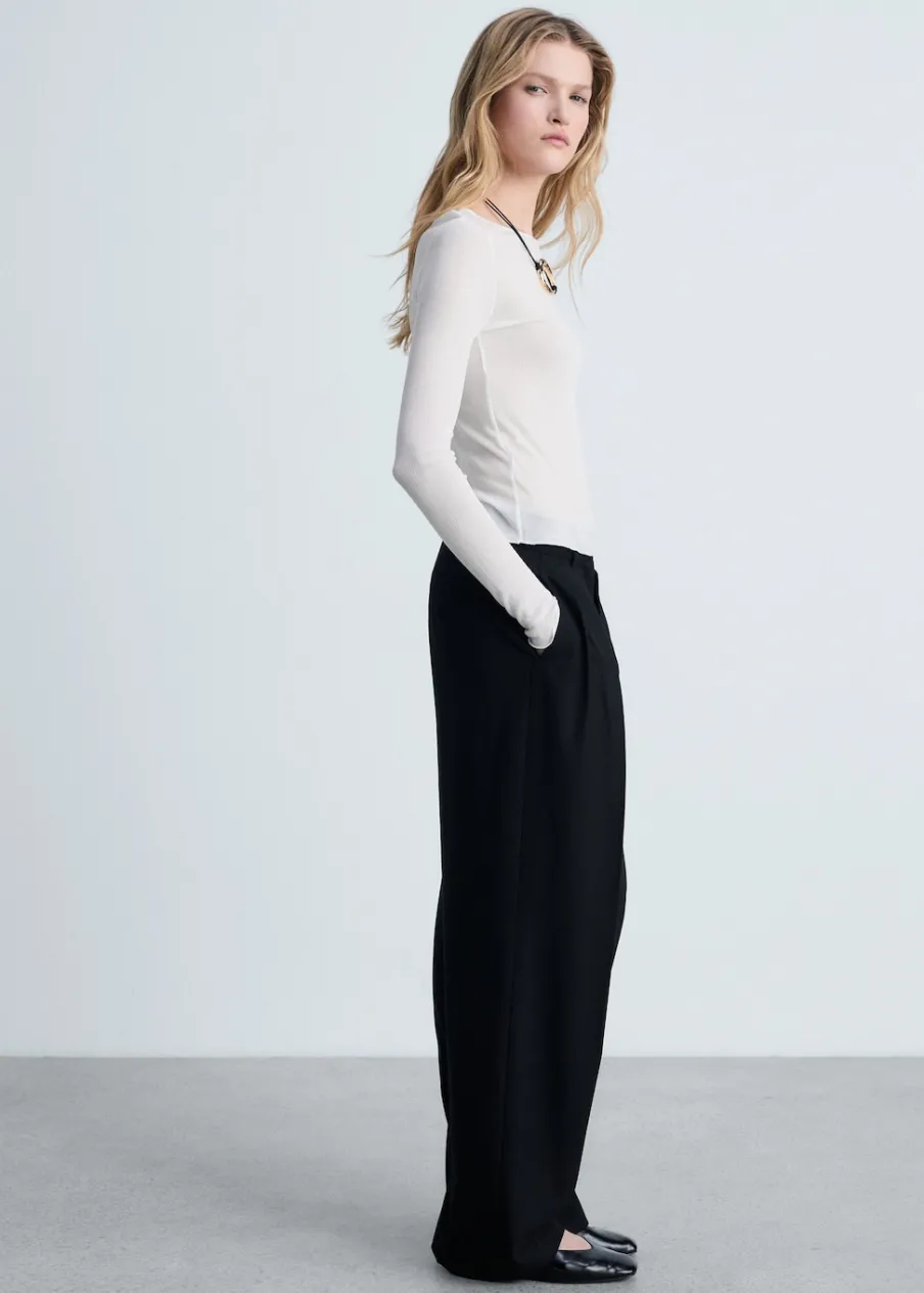 MANGO Topy*Top z cienkiej prążkowanej dzianiny