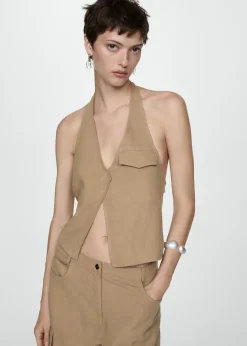 MANGO Topy*Top z dekoltem halter i kieszenią