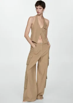 MANGO Topy*Top z dekoltem halter i kieszenią
