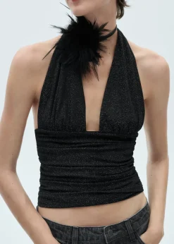 MANGO Topy*Top z dzianiny lureksowej z dekoltem halter