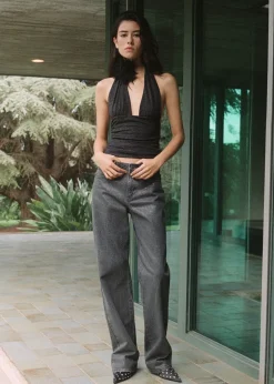 MANGO Topy*Top z dzianiny lureksowej z dekoltem halter