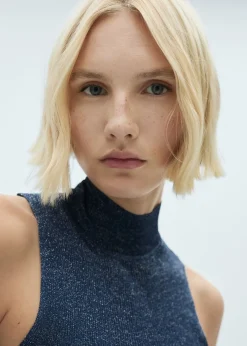 MANGO Topy*Top z dzianiny lureksowej z półgolfem