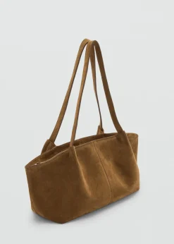 MANGO Torebki|Akcesoria Skórzane*Torebka z dwoiny z dwoma uchwytami