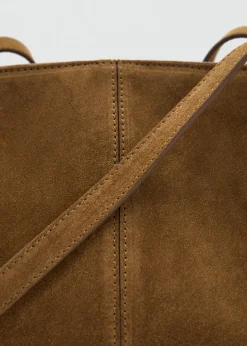 MANGO Torebki|Akcesoria Skórzane*Torebka z dwoiny z dwoma uchwytami