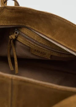 MANGO Torebki|Akcesoria Skórzane*Torebka z dwoiny z dwoma uchwytami