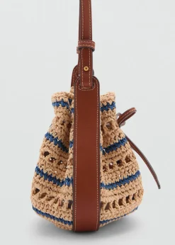 MANGO Torebki*Torebka z naturalnego włókna z kontrastowym paskiem