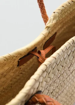 MANGO Torebki*Torebka z naturalnego włókna ze skórzanymi uchwytami