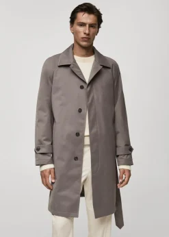 MANGO Płaszcze|Trencze*Trencz z paskiem ze szmerglowanego materiału