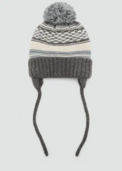 Dzieci MANGO Akcesoria*Trójkolorowa czapka z dzianiny z pomponem