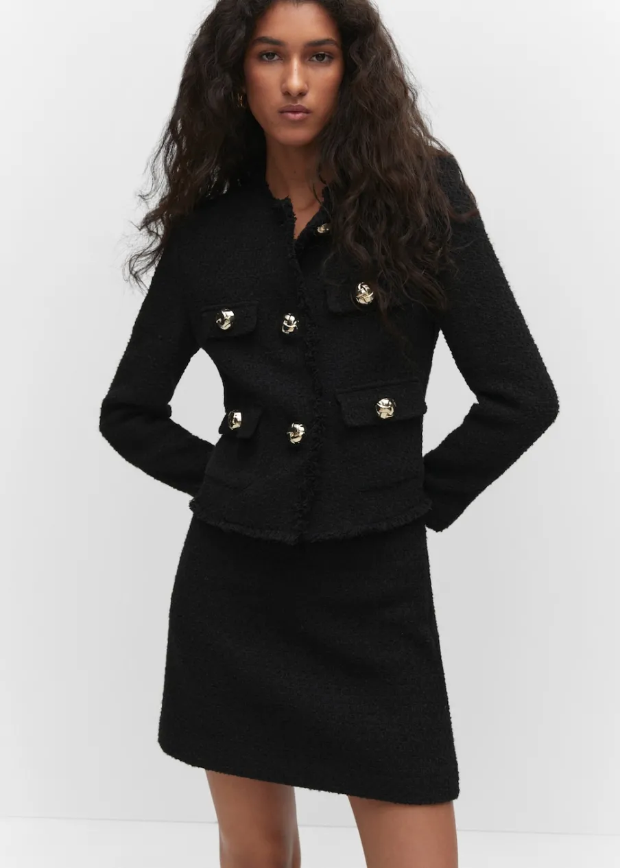 MANGO Kurtki*Tweedowy żakiet z kieszeniami