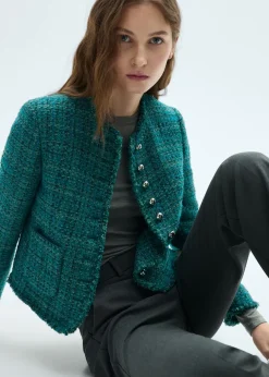 MANGO Kurtki*Tweedowy żakiet z kieszeniami