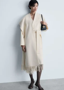 MANGO Płaszcze*Wełniany płaszcz z frędzlami